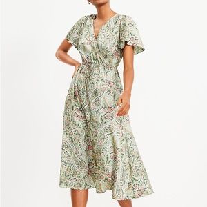 LOFT Paisley Flounce Midi Wrap Dress